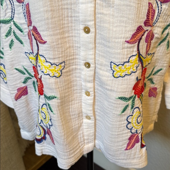 Soft Surroundings Escambia Floral Embroidered Gauze Tunic Shirt Size MP - Picture 4 of 8